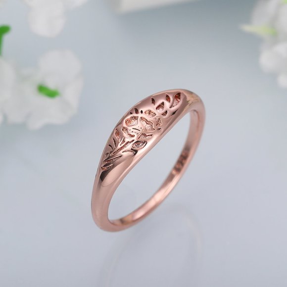 14K Rose Gold Plated Flower Carved Unique Vintage Rings for Women, L022 - Picture 8 of 8